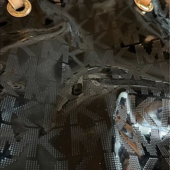 Mk michael Kors black patent leather signature jet set logo tote bag purse bag - Picture 10 of 10